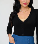 Black Three Quarter Sleeve Crop Cardigan - Unique Vintage - Womens, TOPS, SWEATERS