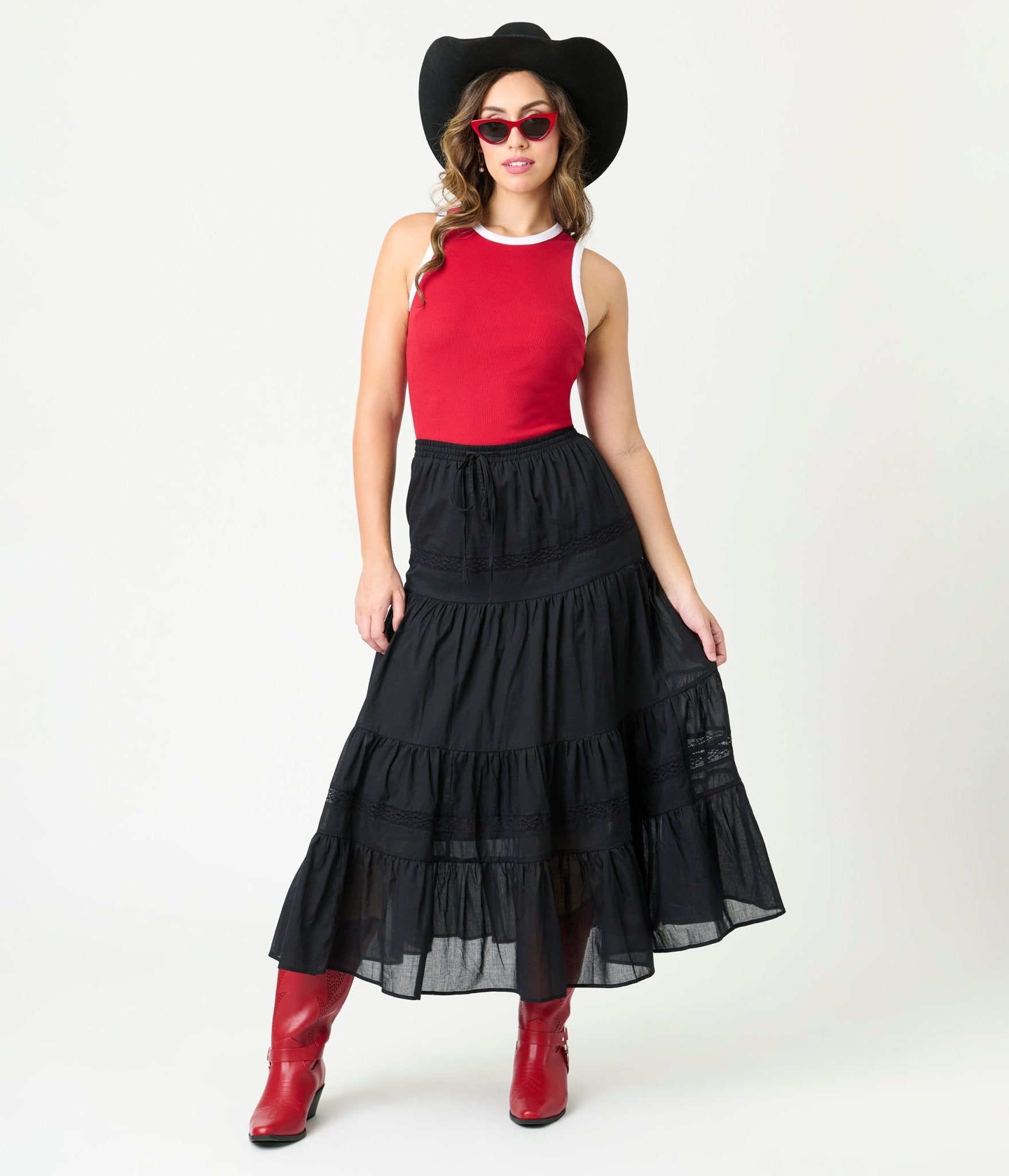 Black Tiered Maxi Skirt - Unique Vintage - Womens, BOTTOMS, SKIRTS