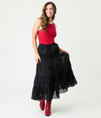 Black Tiered Maxi Skirt - Unique Vintage - Womens, BOTTOMS, SKIRTS