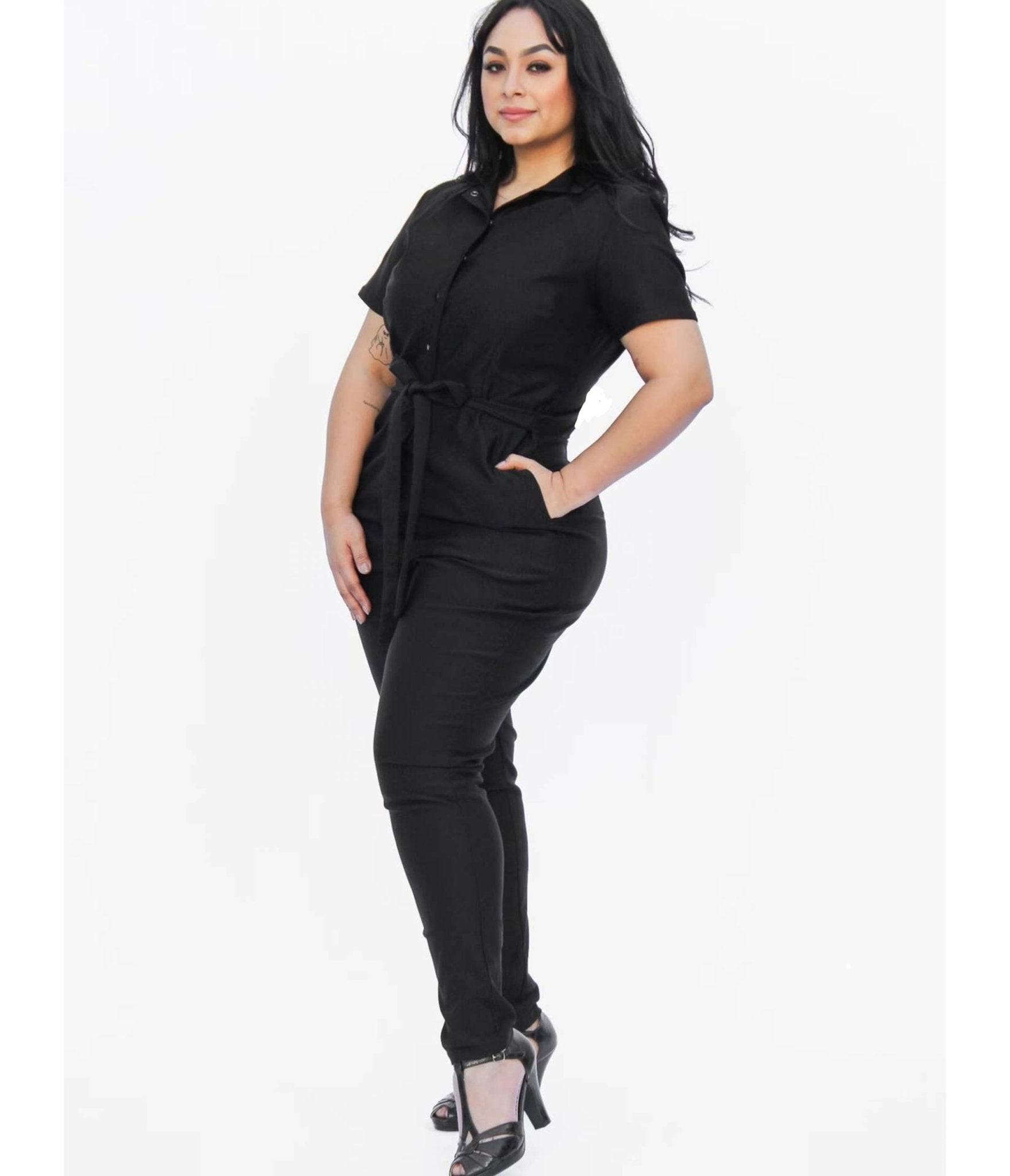 Black Utility Jumpsuit - Unique Vintage - Womens, BOTTOMS, ROMPERS AND JUMPSUITS