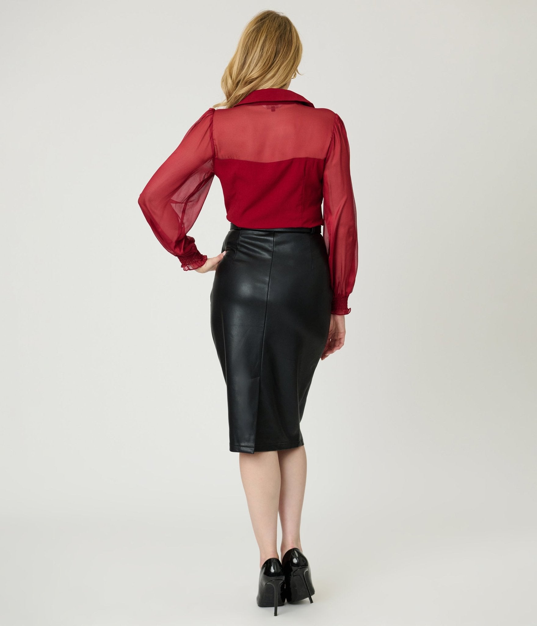 Black Vegan Leather Ada Pencil Skirt - Unique Vintage - Womens, BOTTOMS, SKIRTS