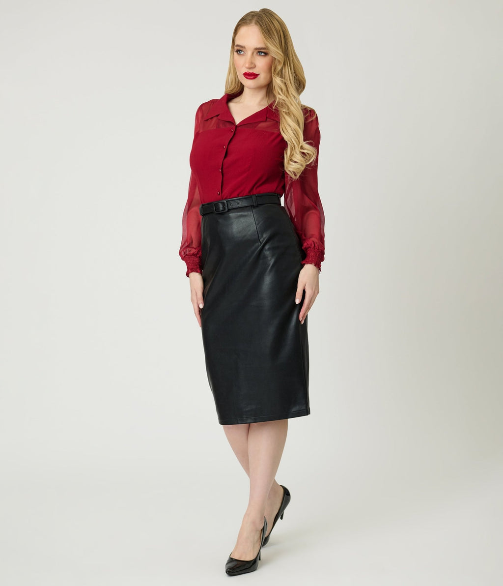 Black Vegan Leather Ada Pencil Skirt - Unique Vintage - Womens, BOTTOMS, SKIRTS