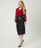 Black Vegan Leather Ada Pencil Skirt - Unique Vintage - Womens, BOTTOMS, SKIRTS