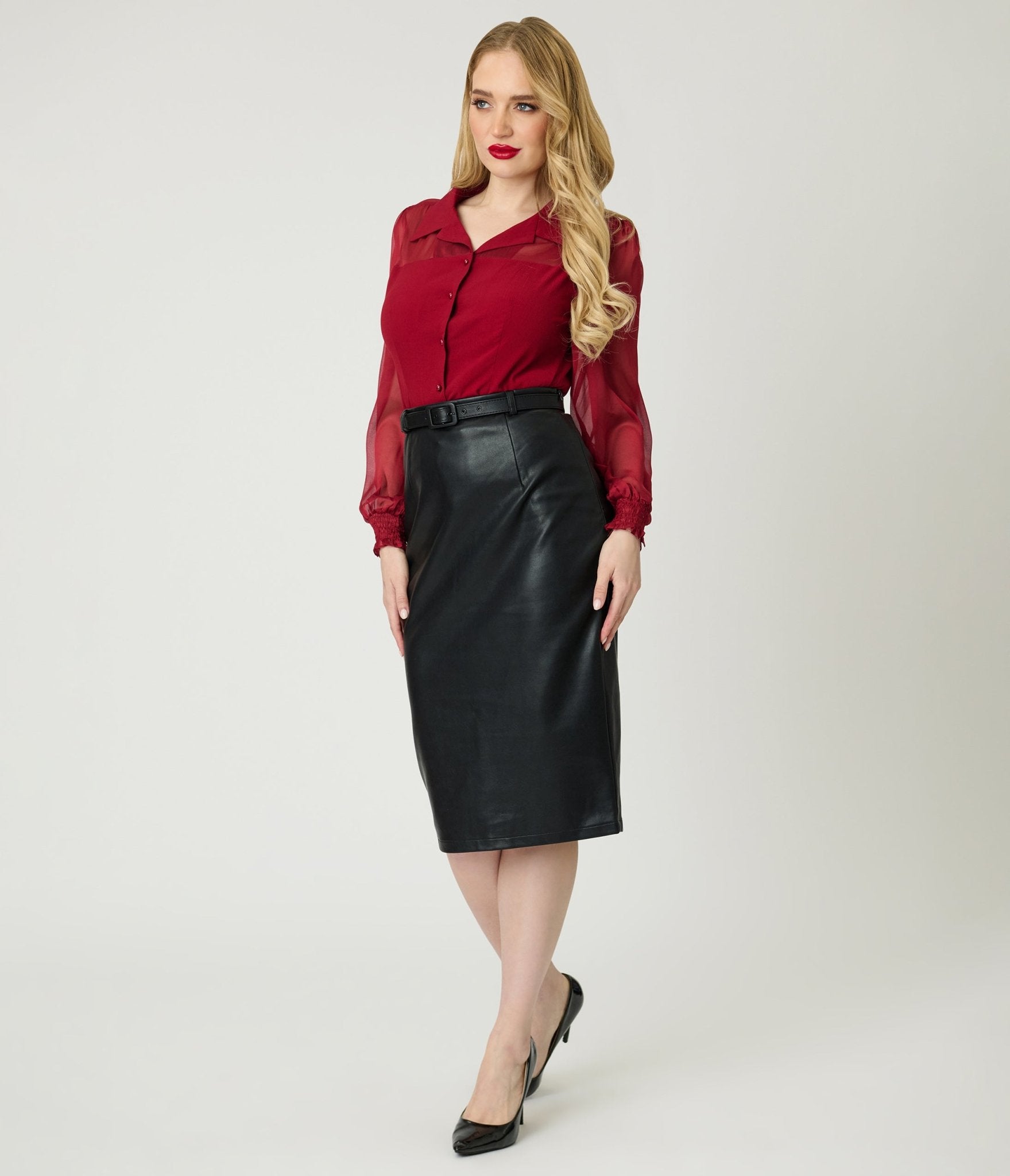 Black Vegan Leather Ada Pencil Skirt - Unique Vintage - Womens, BOTTOMS, SKIRTS