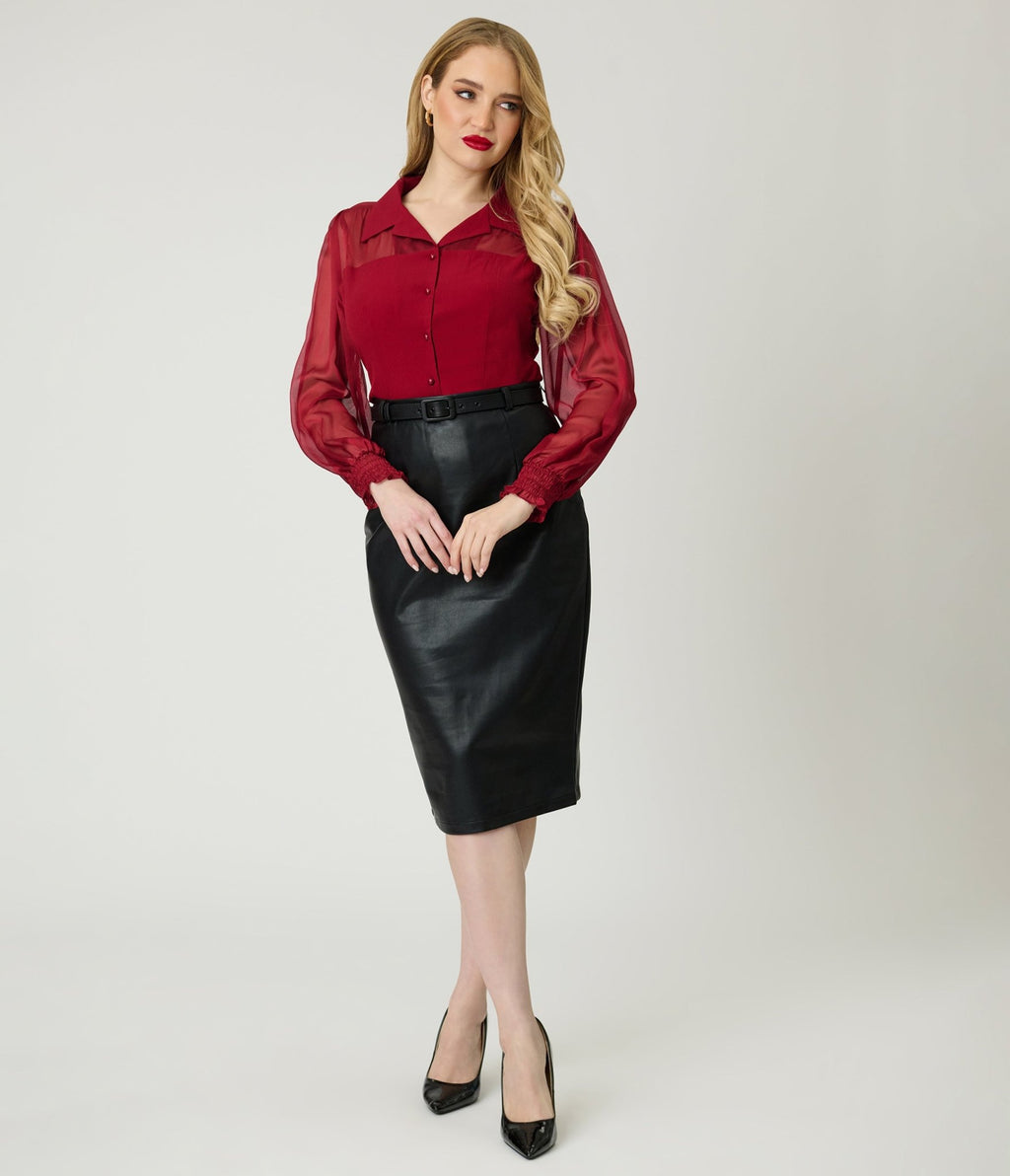 Black Vegan Leather Ada Pencil Skirt - Unique Vintage - Womens, BOTTOMS, SKIRTS