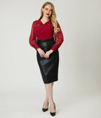 Black Vegan Leather Ada Pencil Skirt - Unique Vintage - Womens, BOTTOMS, SKIRTS