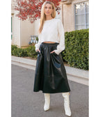 Black Vegan Leather Midi Skirt - Unique Vintage - Womens, BOTTOMS, SKIRTS