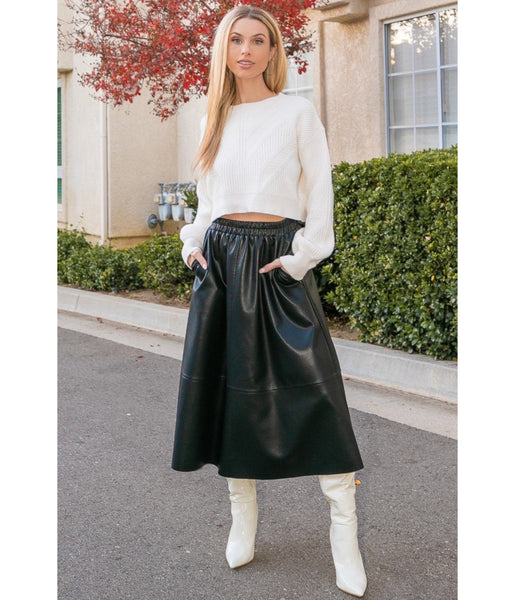black-vegan-leather-midi-skirt