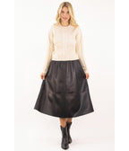Black Vegan Leather Midi Skirt - Unique Vintage - Womens, BOTTOMS, SKIRTS