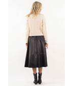 Black Vegan Leather Midi Skirt - Unique Vintage - Womens, BOTTOMS, SKIRTS