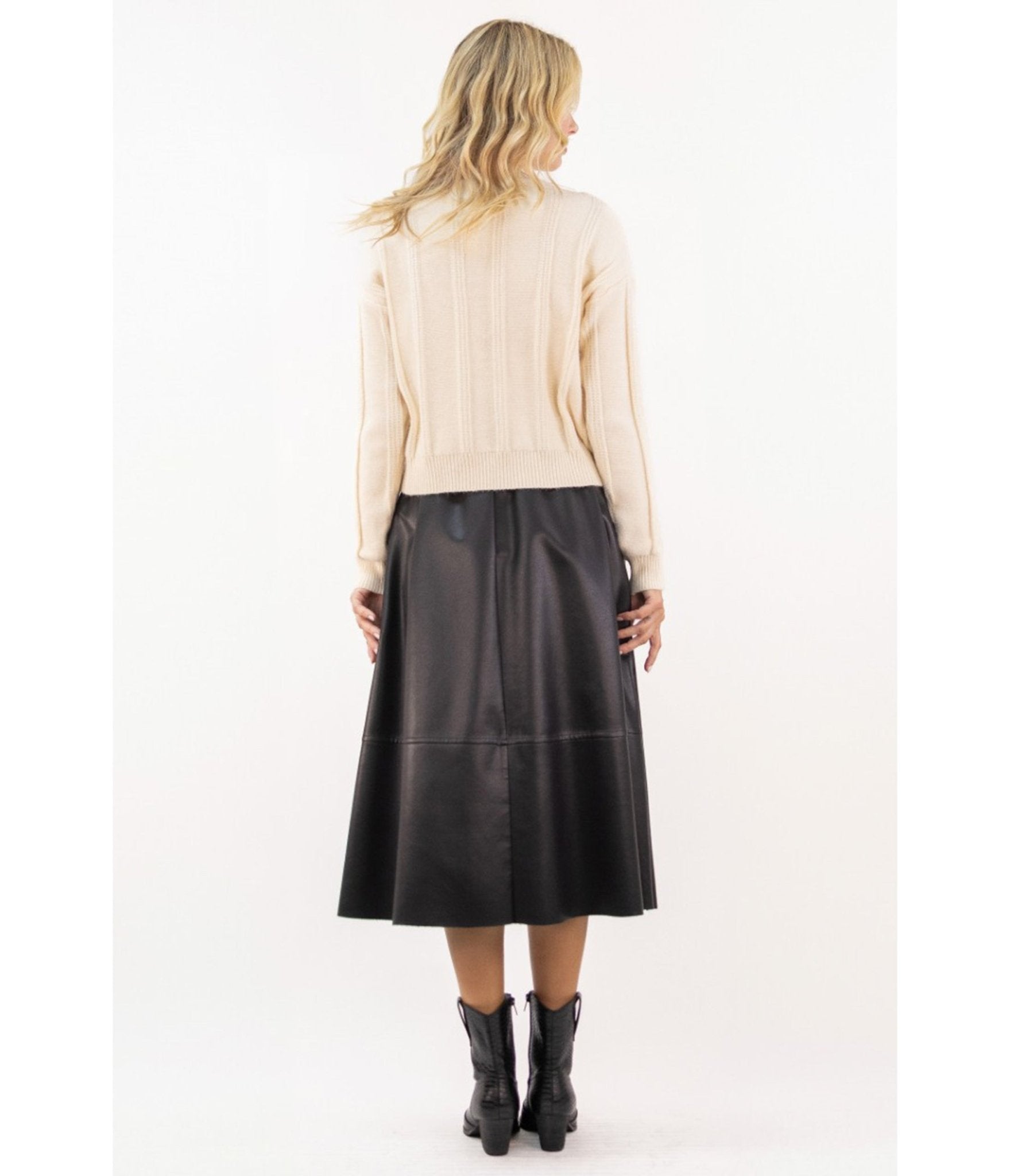 Black Vegan Leather Midi Skirt - Unique Vintage - Womens, BOTTOMS, SKIRTS