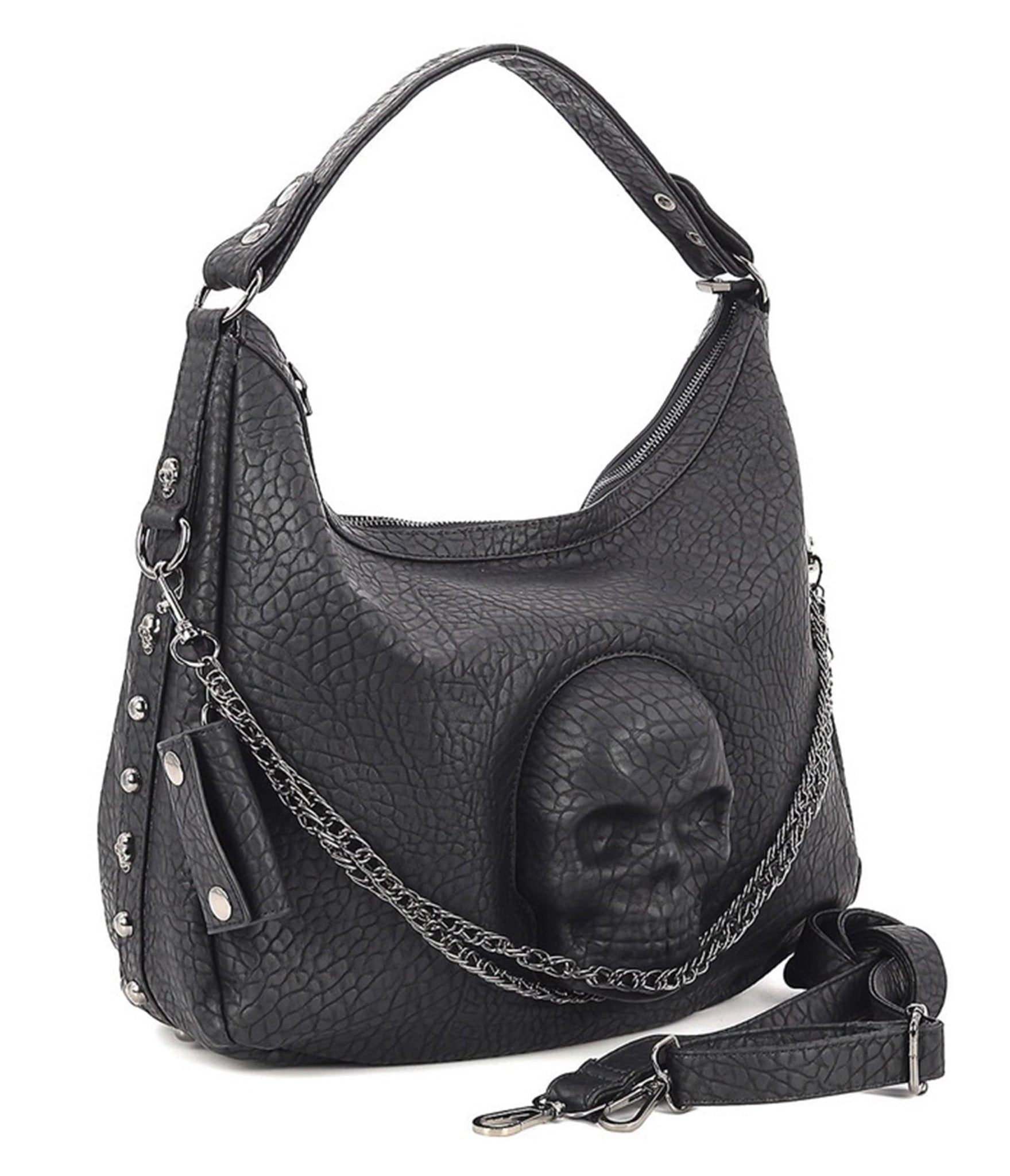 Black Vegan Leather Skull Handbag - Unique Vintage - Womens, ACCESSORIES, HANDBAGS