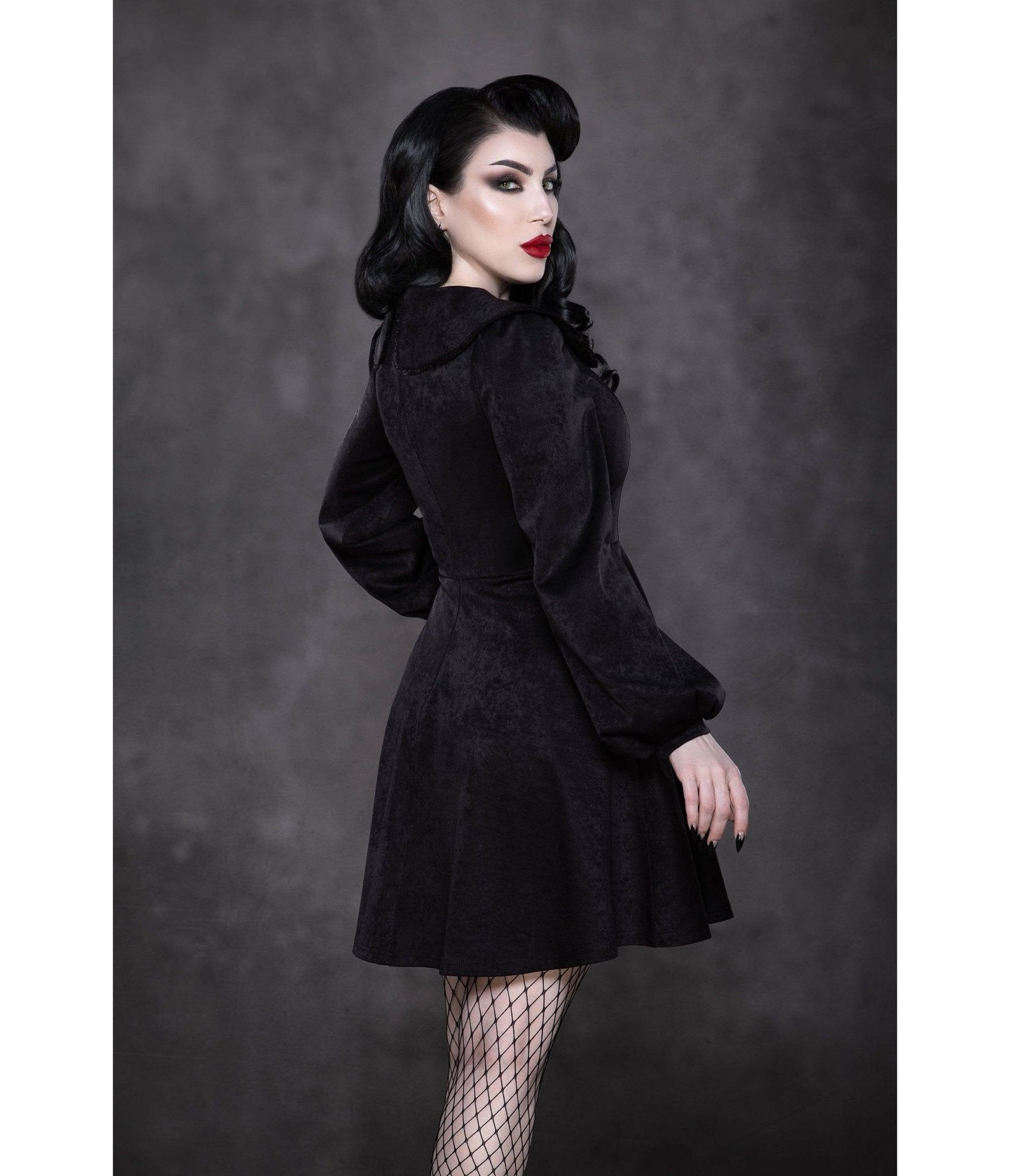Black Vegan Suede Piper Flare Dress - Unique Vintage - Womens, DRESSES, FIT AND FLARE