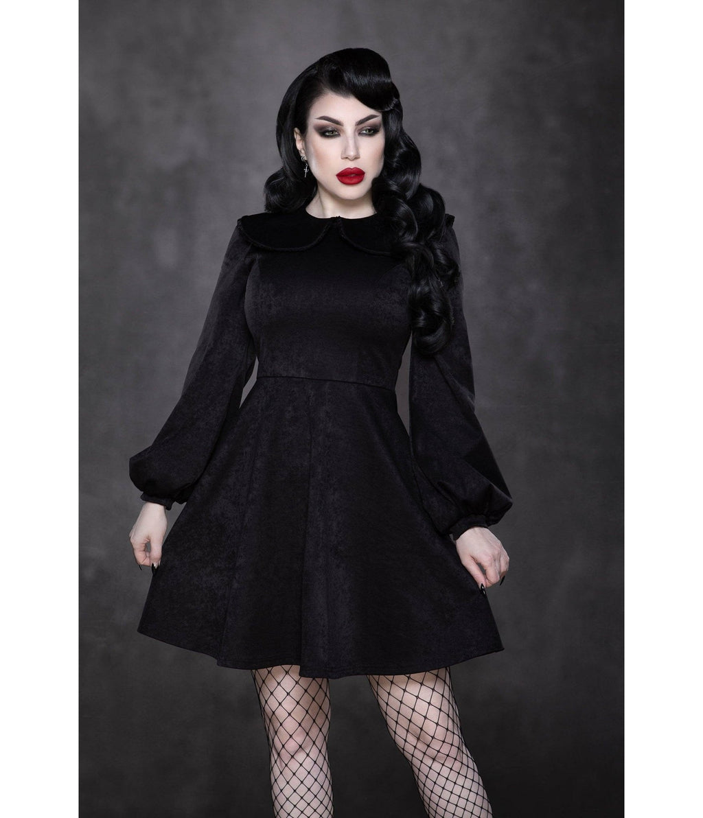 Black Vegan Suede Piper Flare Dress - Unique Vintage - Womens, DRESSES, FIT AND FLARE