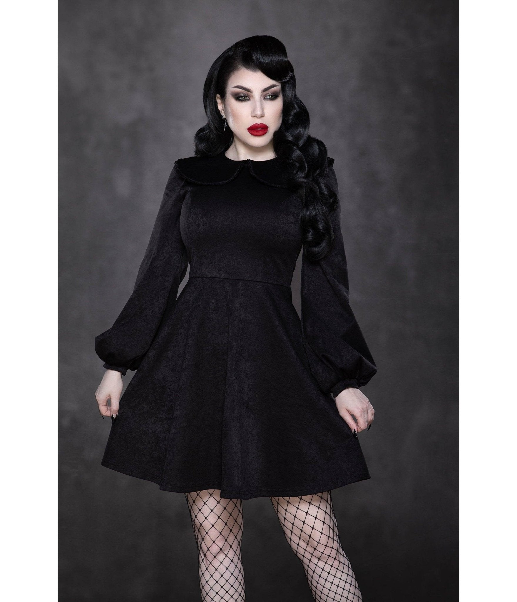 Black Vegan Suede Piper Flare Dress - Unique Vintage - Womens, DRESSES, FIT AND FLARE