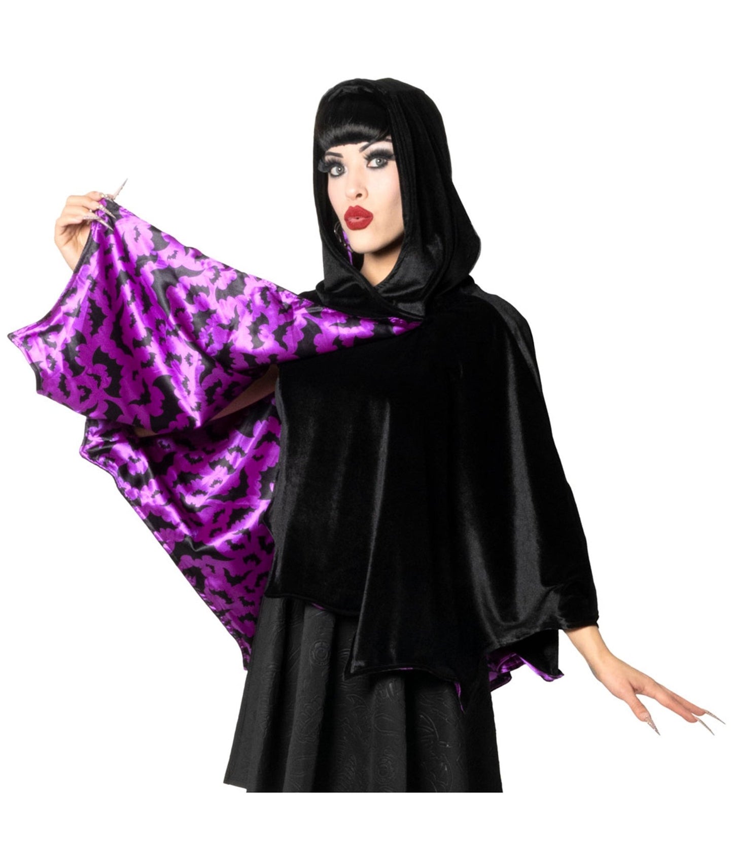 Black Velvet Bat Wing Cape - Unique Vintage - Womens, TOPS, OUTERWEAR