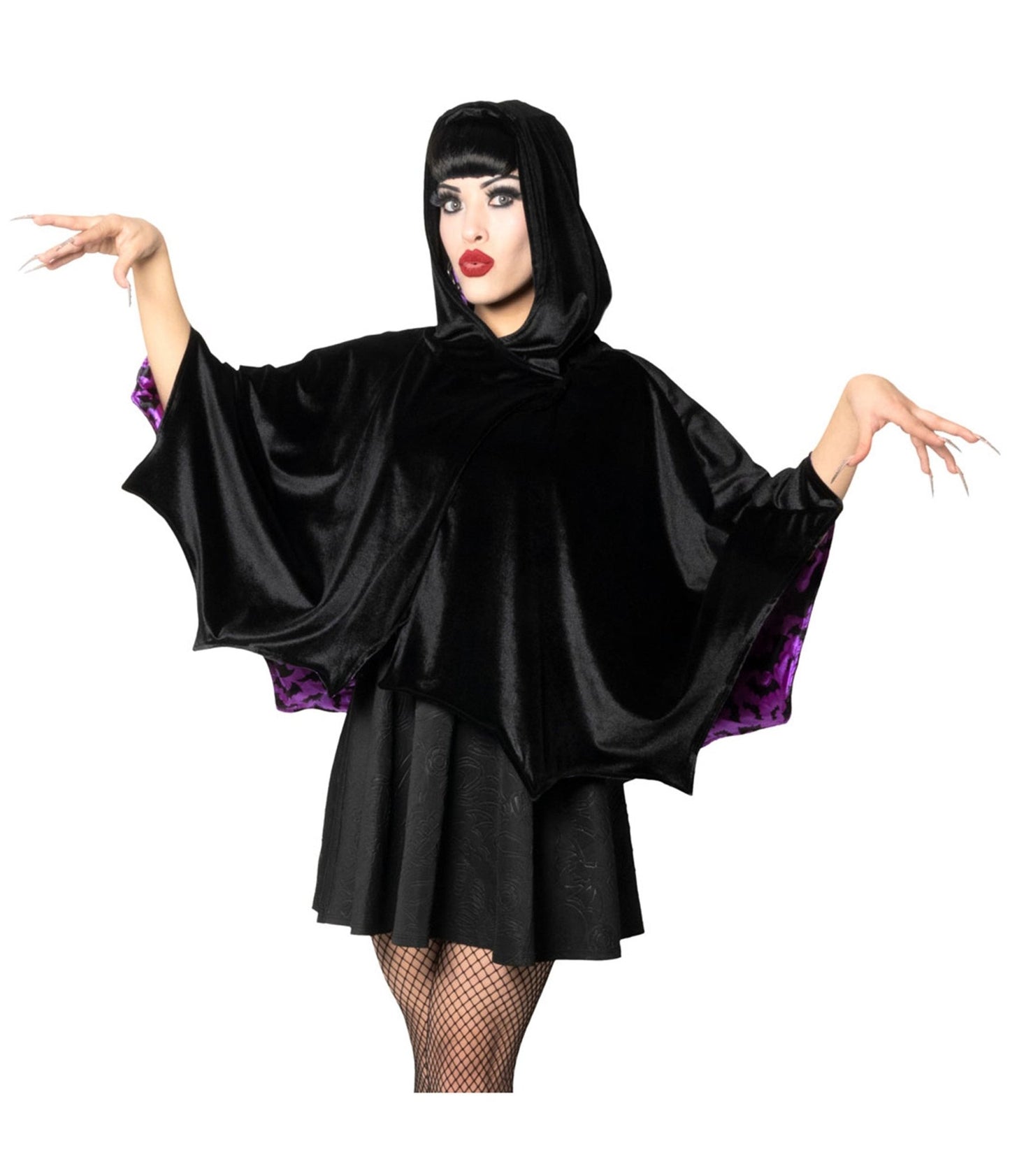 Black Velvet Bat Wing Cape - Unique Vintage - Womens, TOPS, OUTERWEAR