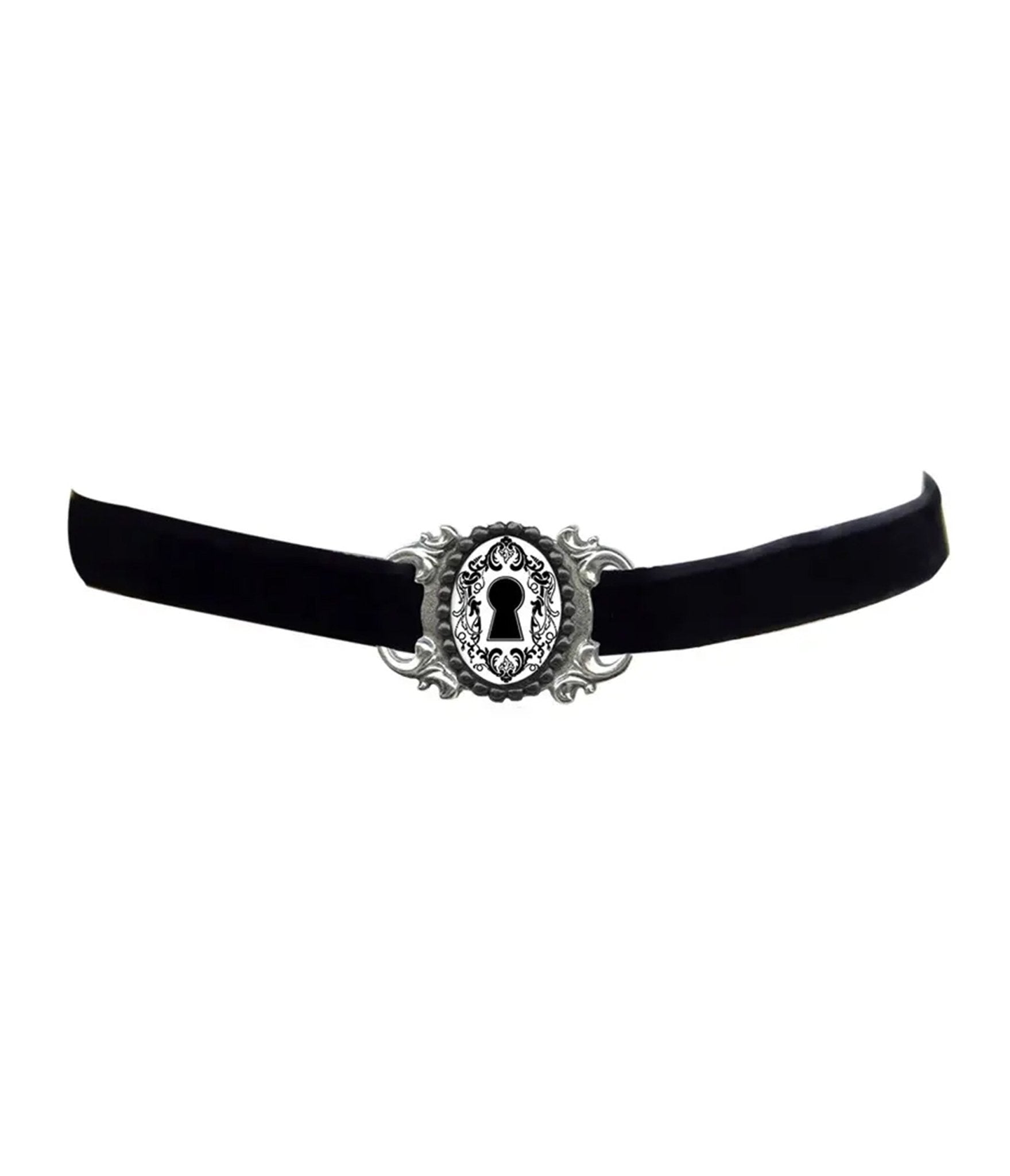 Black Velvet Keyhole Choker Necklace - Unique Vintage - Womens, ACCESSORIES, JEWELRY
