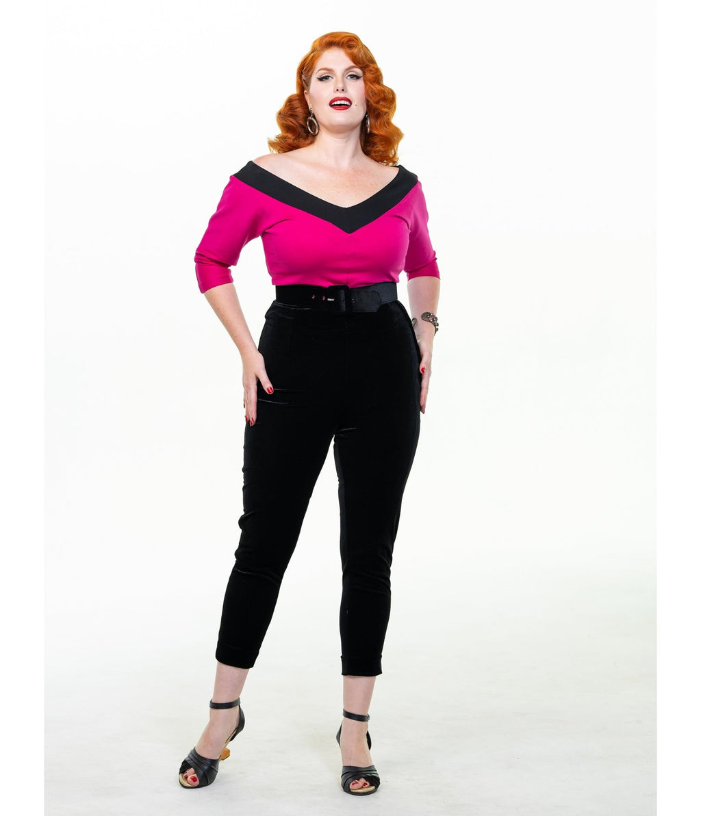 Black Velvet Pinup Cigarette Pants - Unique Vintage - Womens, BOTTOMS, PANTS