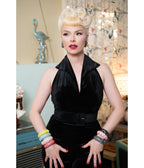 Black Velvet Pinup Halter Top - Unique Vintage - Womens, TOPS, SHIRTS