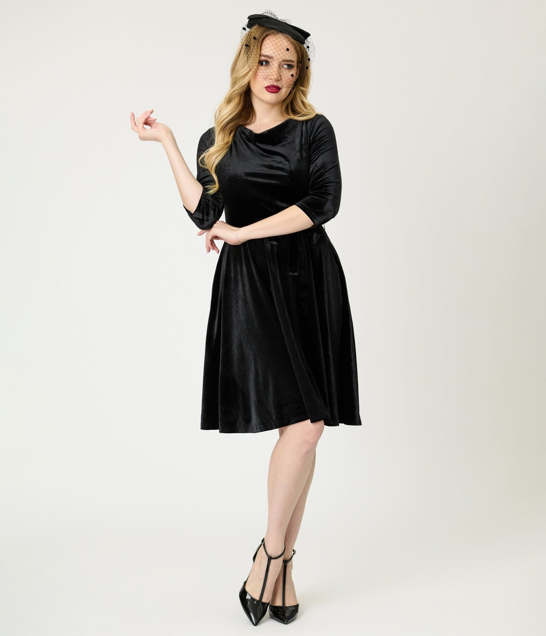 Black Velvet Swing Dress - Unique Vintage - Womens, DRESSES, SWING