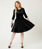 Black Velvet Swing Dress - Unique Vintage - Womens, DRESSES, SWING