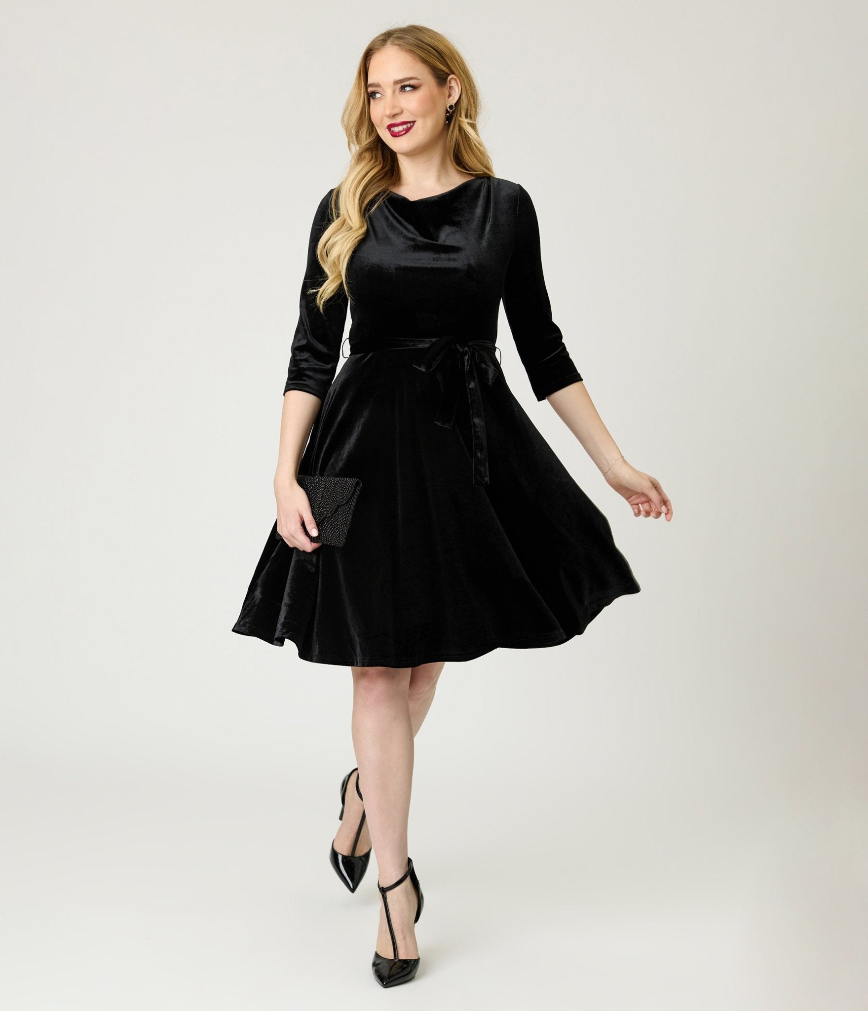 Black Velvet Swing Dress - Unique Vintage - Womens, DRESSES, SWING