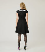 Black & White Bat Cotton Flare Dress - Unique Vintage - Womens, DRESSES, SWING