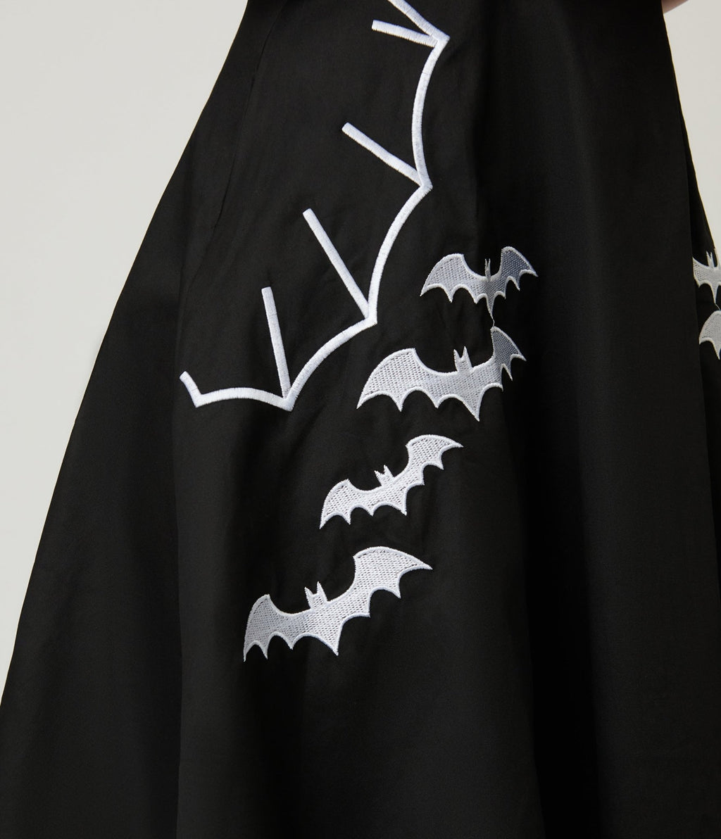 Black & White Bat Cotton Flare Dress - Unique Vintage - Womens, DRESSES, SWING