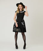 Black & White Bat Cotton Flare Dress - Unique Vintage - Womens, DRESSES, SWING