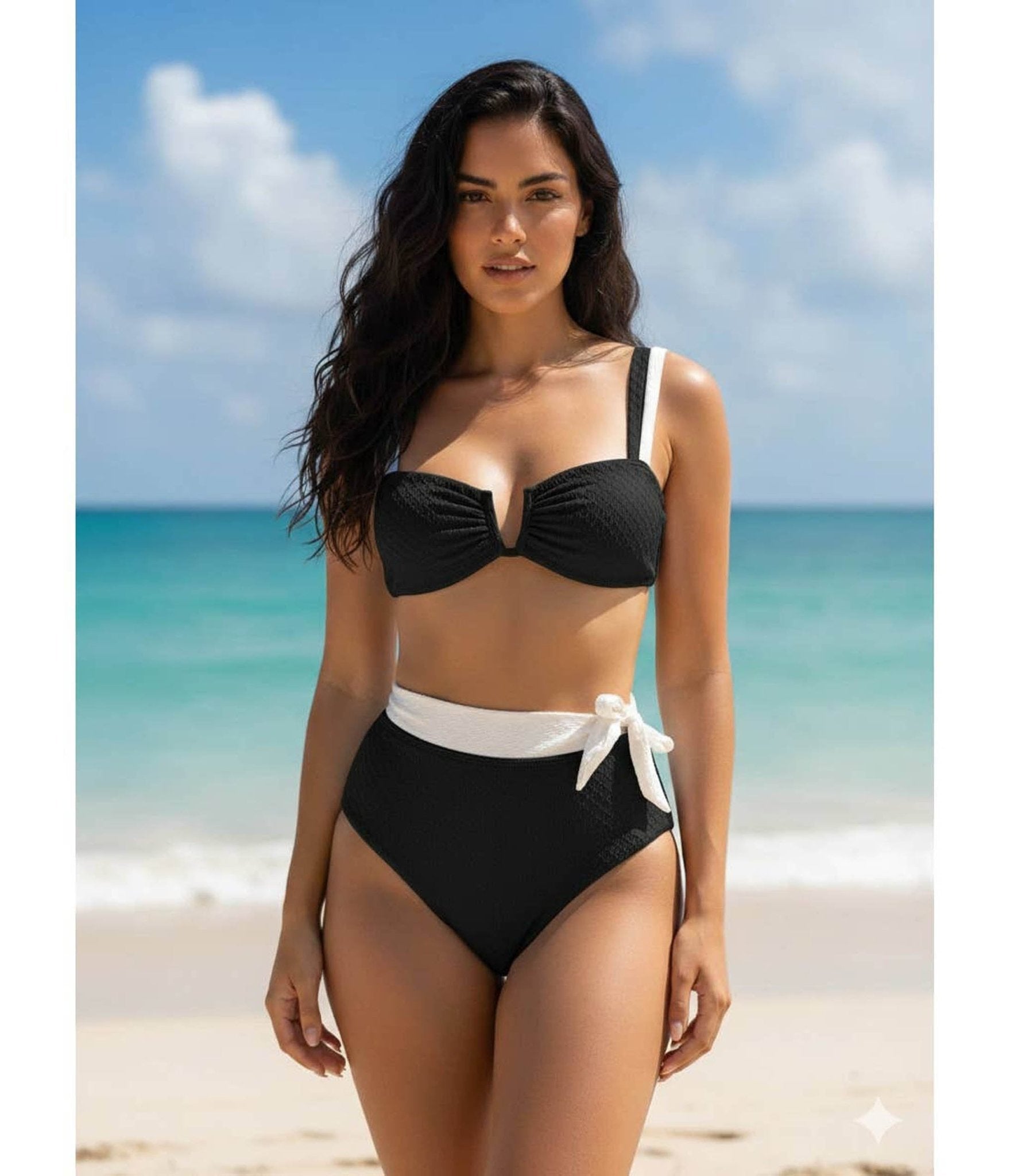 Black & White Bow Bikini Set - Unique Vintage - Womens, SWIM, 2 PC