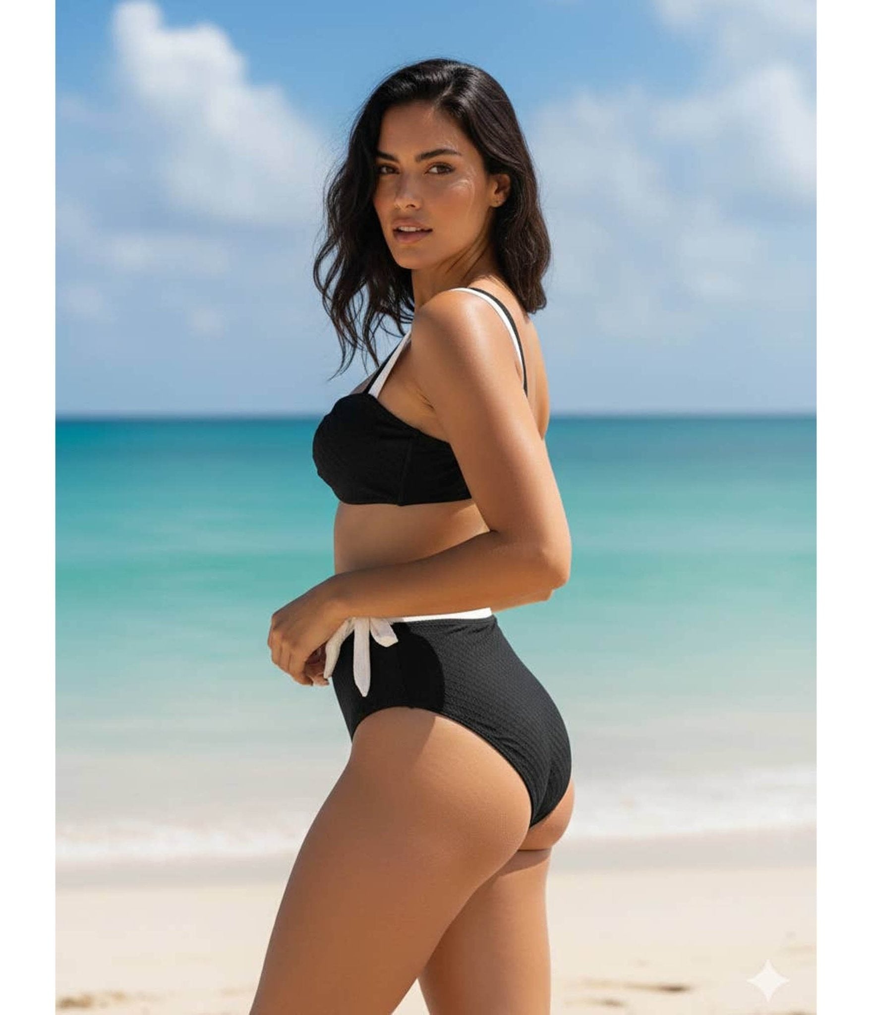 Black & White Bow Bikini Set - Unique Vintage - Womens, SWIM, 2 PC