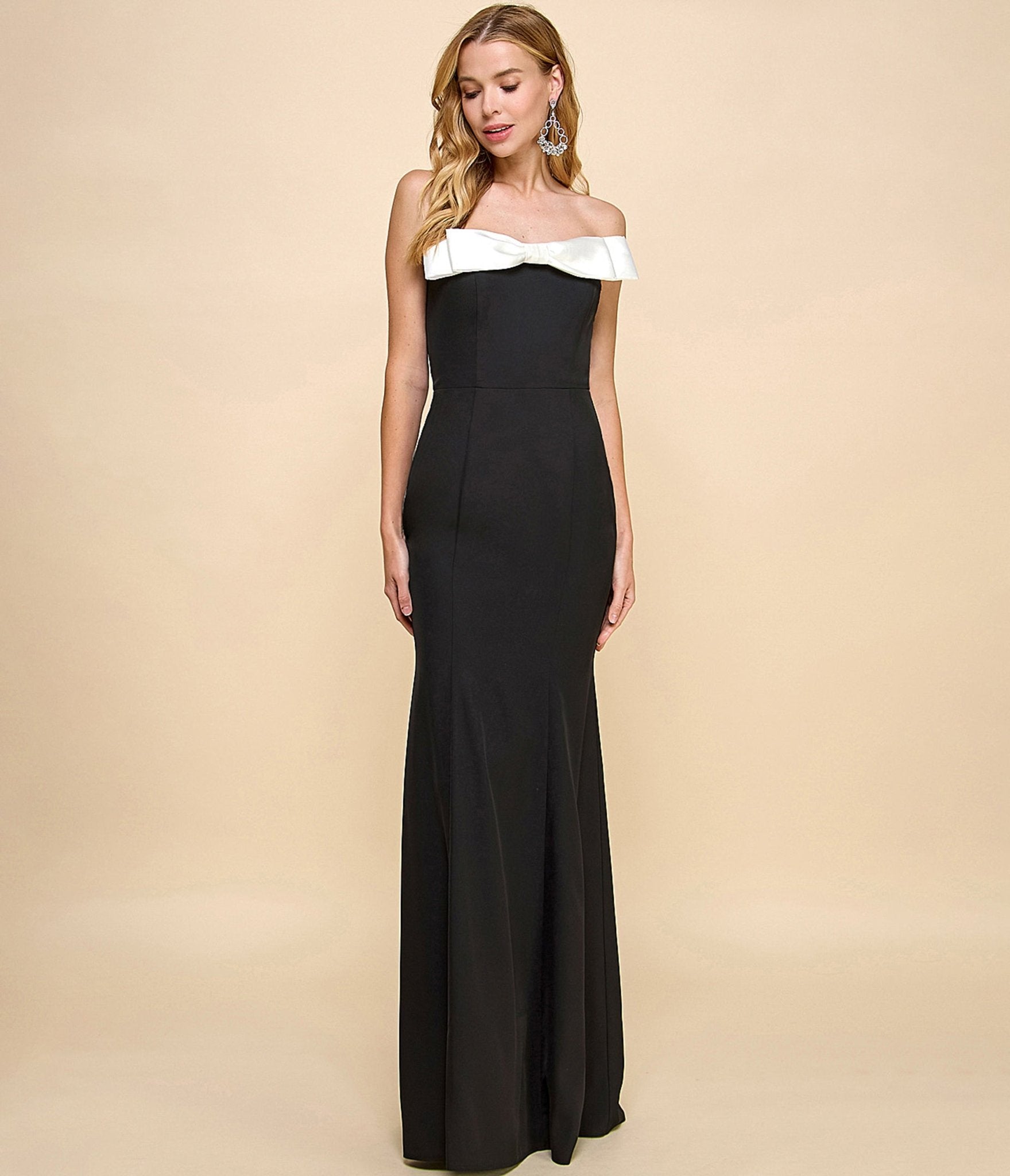 Black & White Bow Strapless Maxi Dress - Unique Vintage - Womens, DRESSES, MAXI