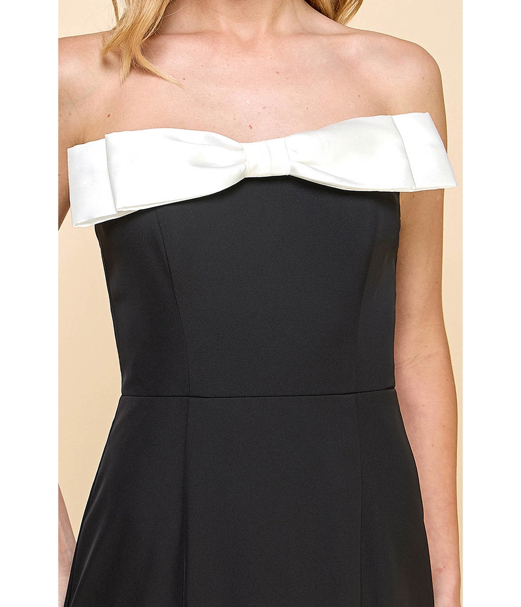 Black & White Bow Strapless Maxi Dress - Unique Vintage - Womens, DRESSES, MAXI