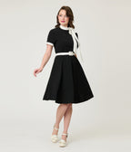 Black & White Bow Swing Dress - Unique Vintage - Womens, DRESSES, FIT AND FLARE