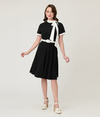 Black & White Bow Swing Dress - Unique Vintage - Womens, DRESSES, FIT AND FLARE