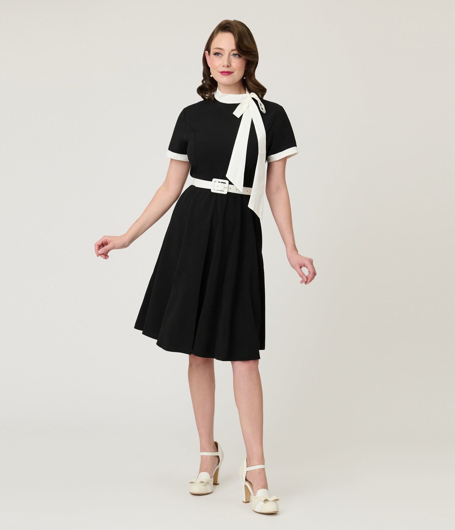 Black & White Bow Swing Dress - Unique Vintage - Womens, DRESSES, FIT AND FLARE