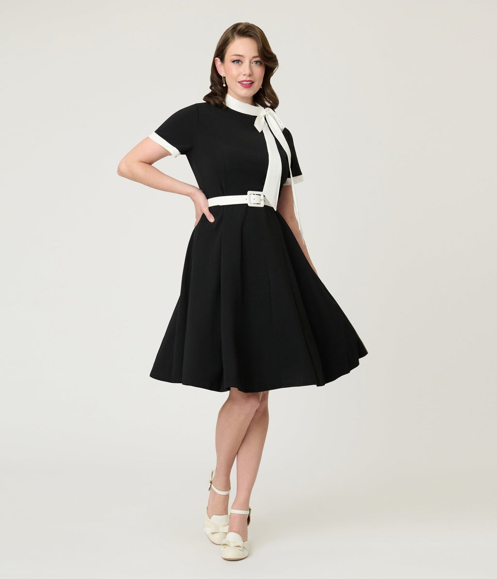 Black & White Bow Swing Dress – Unique Vintage