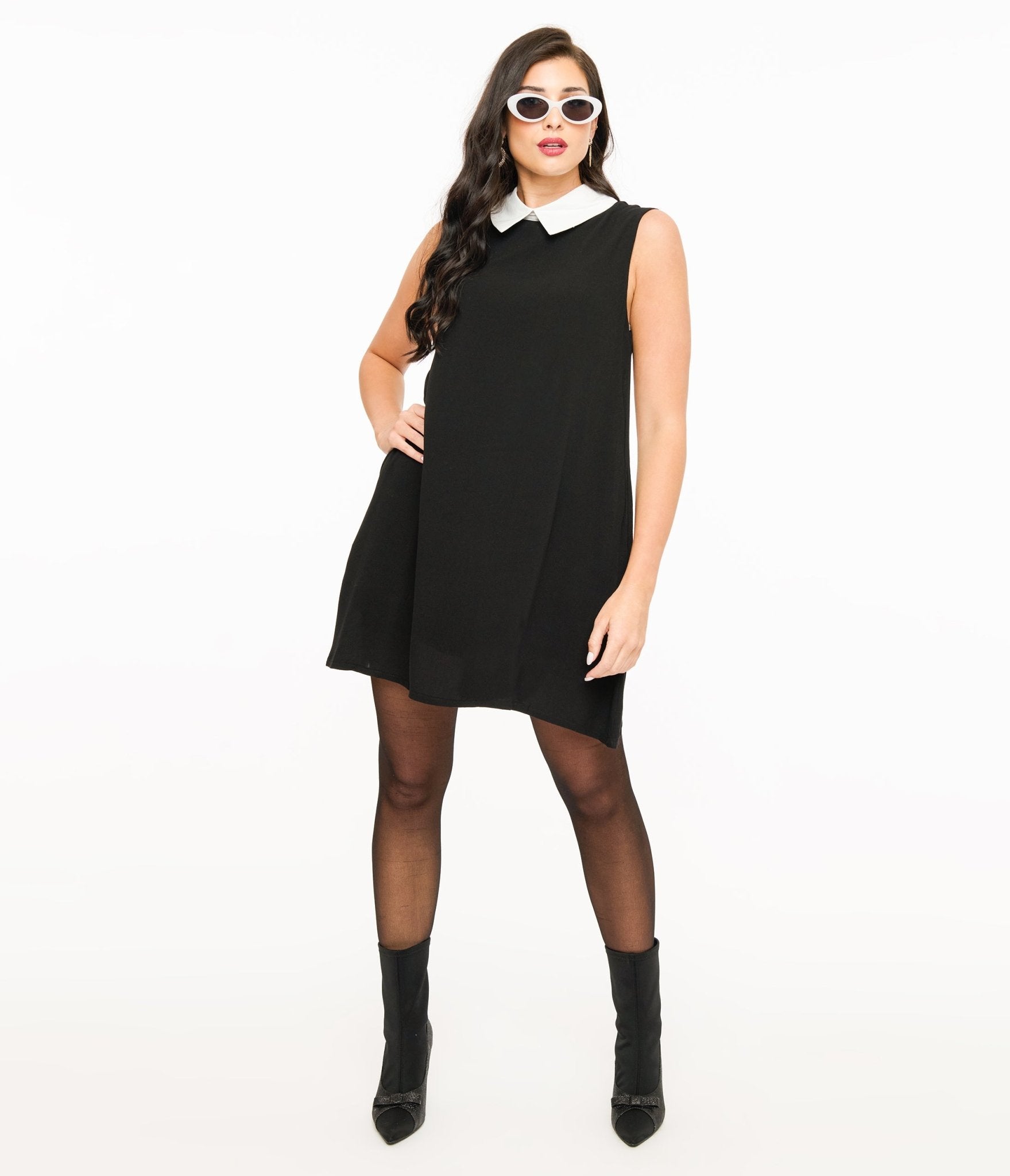Black & White Collar Mini Dress – Unique Vintage