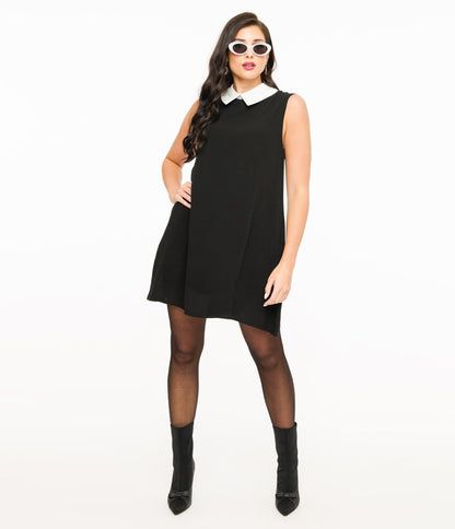 Black & White Collar Mini Dress - Unique Vintage - Womens, DRESSES, MIDI