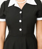 Black & White Collared Cotton Swing Dress - Unique Vintage - Womens, DRESSES, SWING