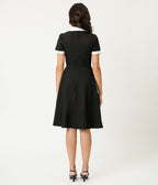 Black & White Collared Cotton Swing Dress - Unique Vintage - Womens, DRESSES, SWING