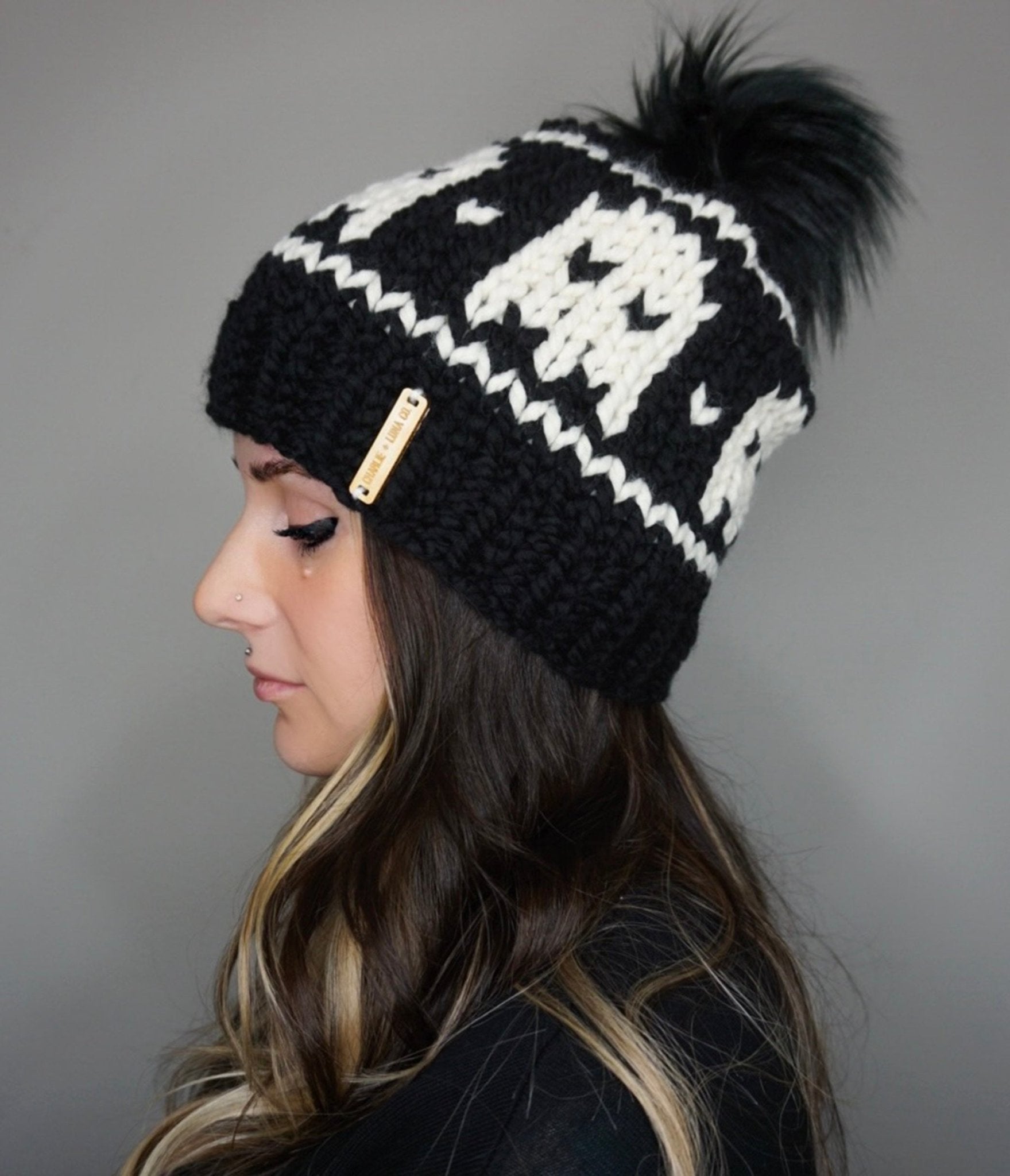Black & White Ghost Knit Beanie - Unique Vintage - Womens, ACCESSORIES, HATS