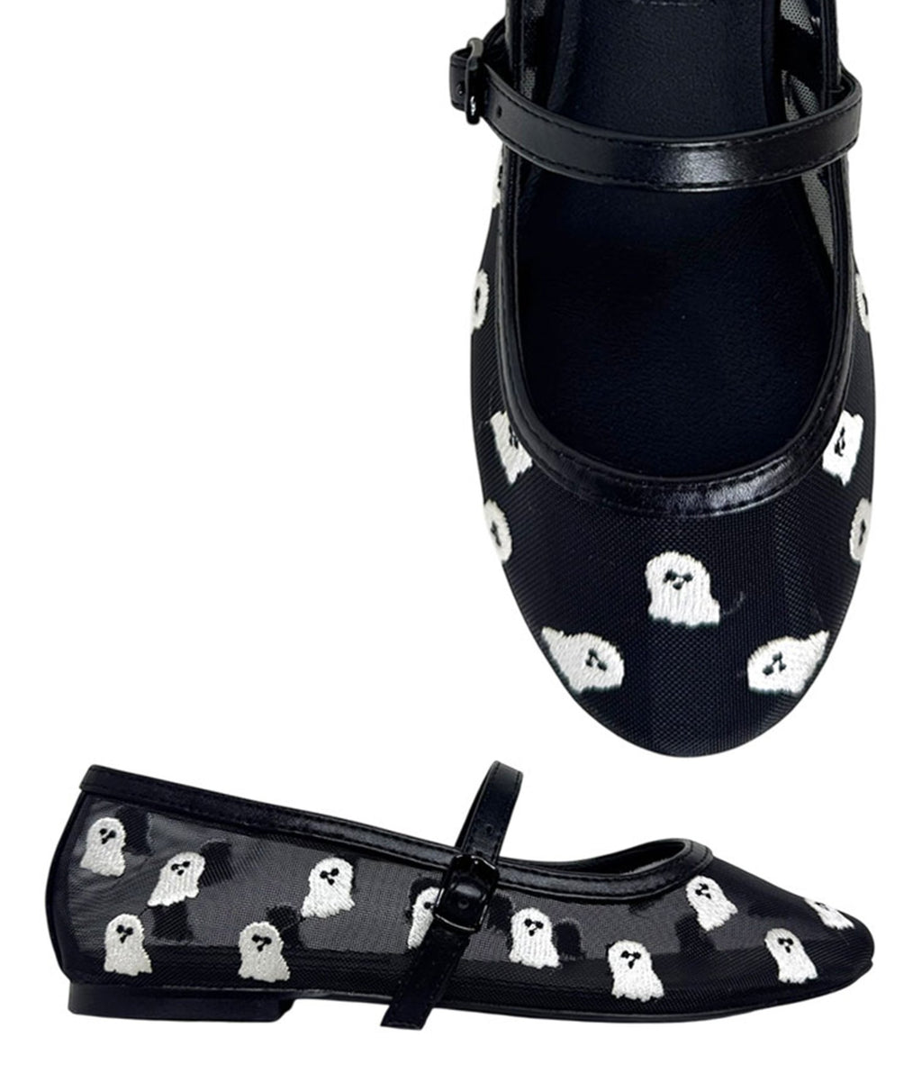 Black & White Ghosts Helena Flats - Unique Vintage - Womens, SHOES, FLATS