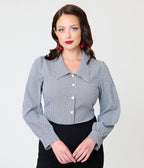 Black & White Gingham 1940s Collared Blouse - Unique Vintage - Womens, TOPS, SHIRTS