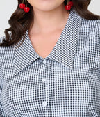 Black & White Gingham 1940s Collared Blouse - Unique Vintage - Womens, TOPS, SHIRTS