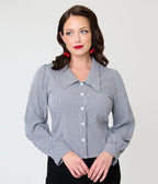 Black & White Gingham 1940s Collared Blouse - Unique Vintage - Womens, TOPS, SHIRTS