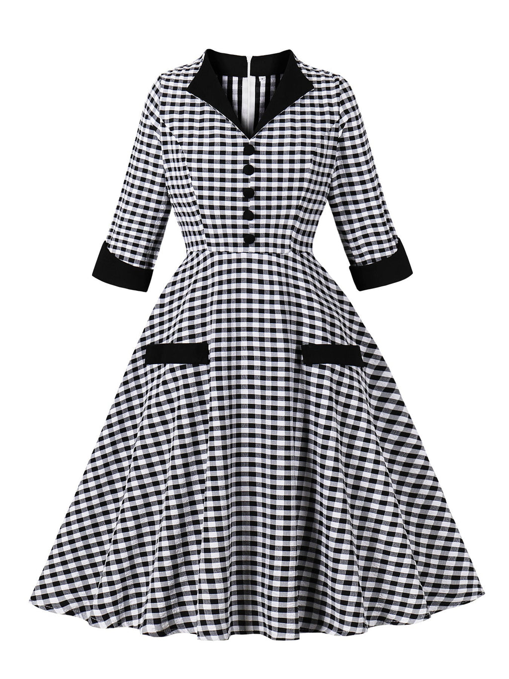 Black & White Gingham Swing Dress - Unique Vintage - Womens, DRESSES, SWING