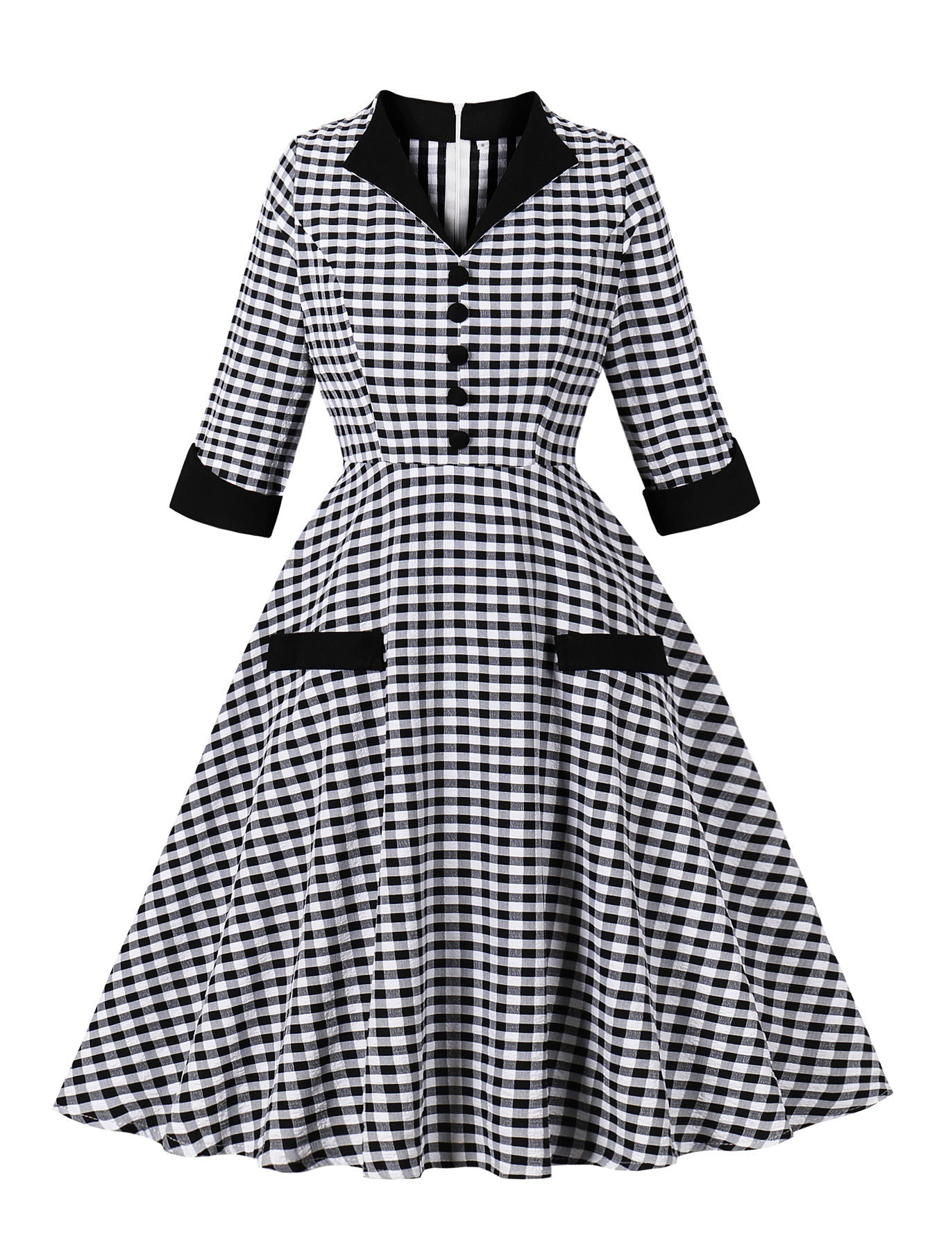 Black & White Gingham Swing Dress - Unique Vintage - Womens, DRESSES, SWING