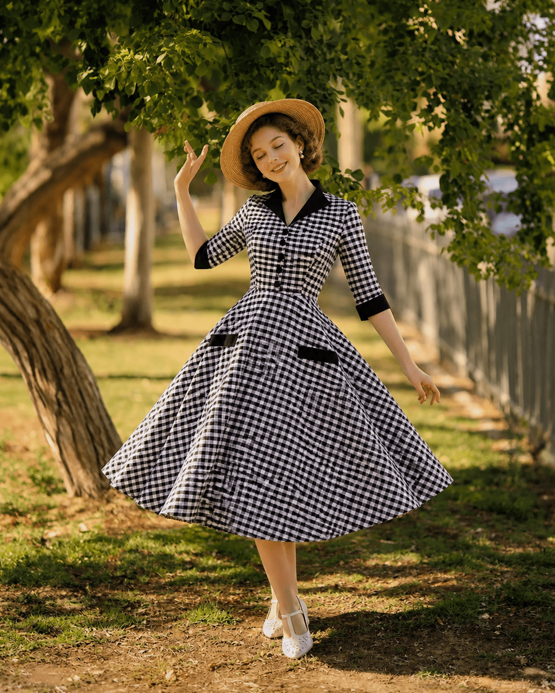 Black & White Gingham Swing Dress - Unique Vintage - Womens, DRESSES, SWING